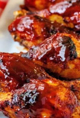 Baked BBQ chicken drumsticks on a serving platter with delicious sauce.