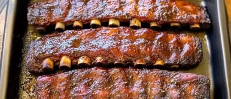Bobby Flay's dry rub ribs served on a plate with BBQ sauce