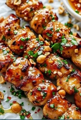Easy grilled chicken skewers with honey garlic sauce on a serving platter