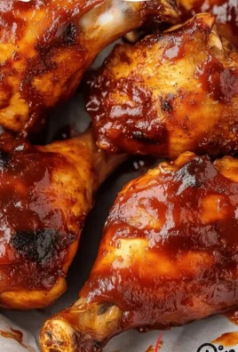 Oven-baked BBQ chicken drumsticks on a platter with sauce