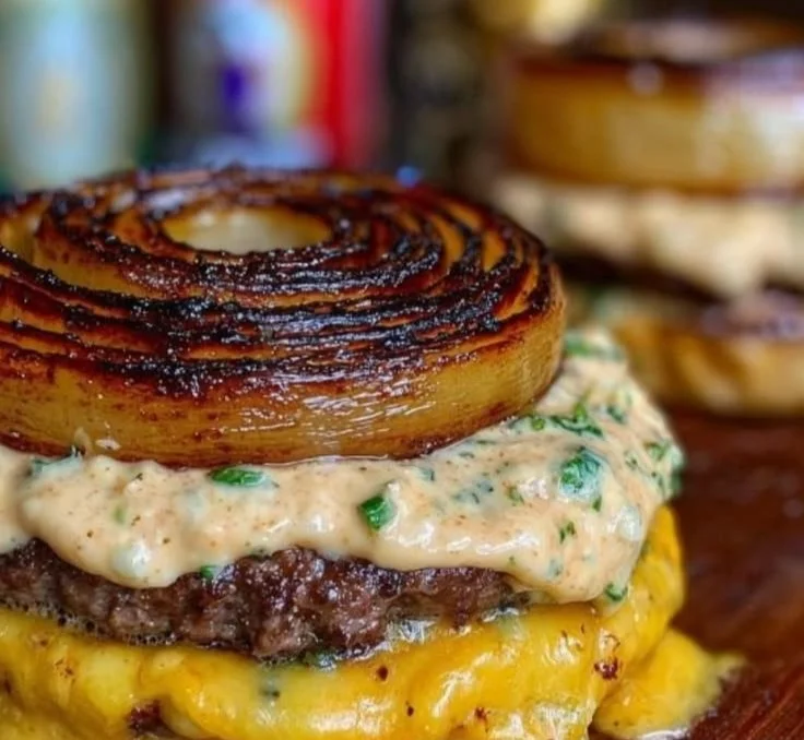 Delicious Flying Dutchman Burger with melted cheese and juicy beef patties