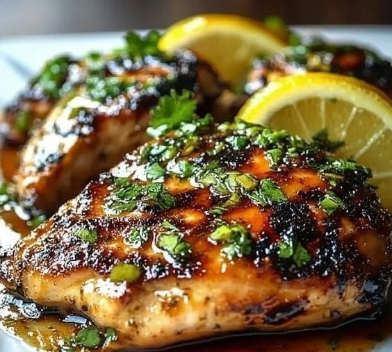 Delicious Key West grilled chicken garnished with fresh herbs