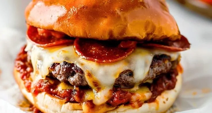 Delicious pizza burgers served with fresh toppings and melted cheese