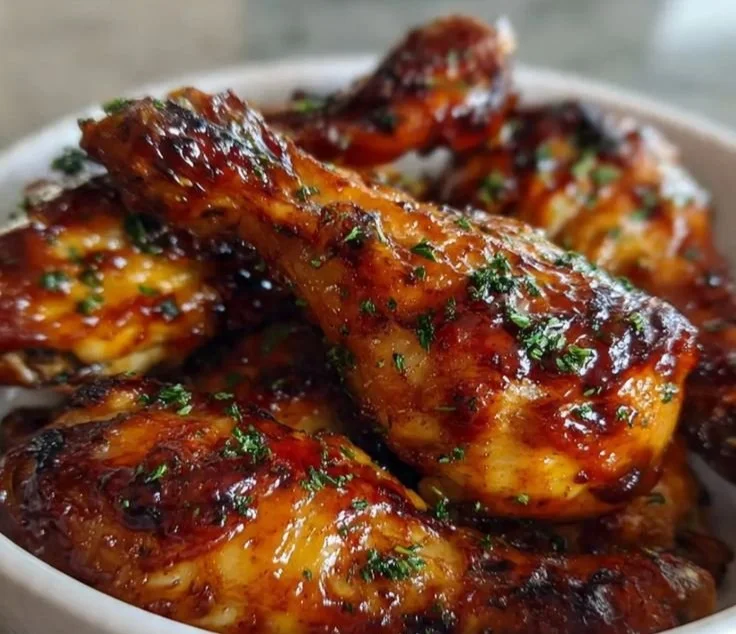 Slow Cooker Honey BBQ Chicken Drumsticks served on a plate