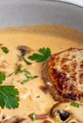 Spicy fillet pot with mushrooms, showcasing vibrant ingredients in a rustic setting.