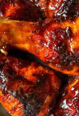 Oven-baked BBQ chicken legs garnished with herbs on a serving platter.