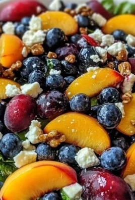 Peach and Blueberry Salad with Feta garnished with mint