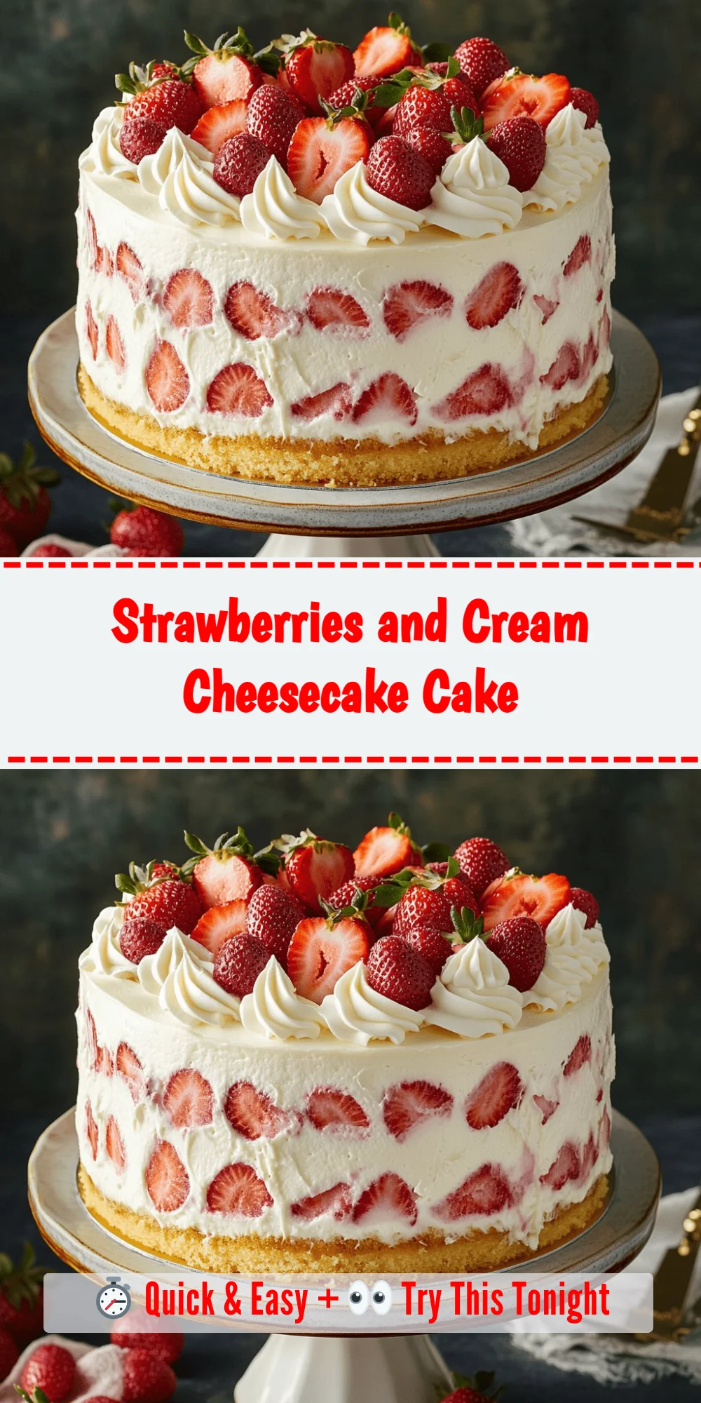 Strawberries and Cream Cheesecake Cake