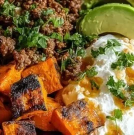 Viral ground beef hot honey bowl with colorful vegetables and a sweet glaze