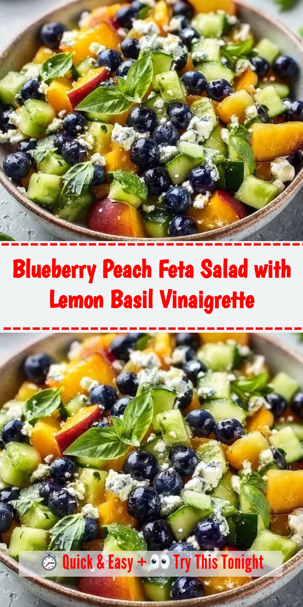 Blueberry Peach Feta Salad with Lemon Basil Vinaigrette
