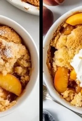 Delicious classic peach cobbler served in a baking dish with a golden crust