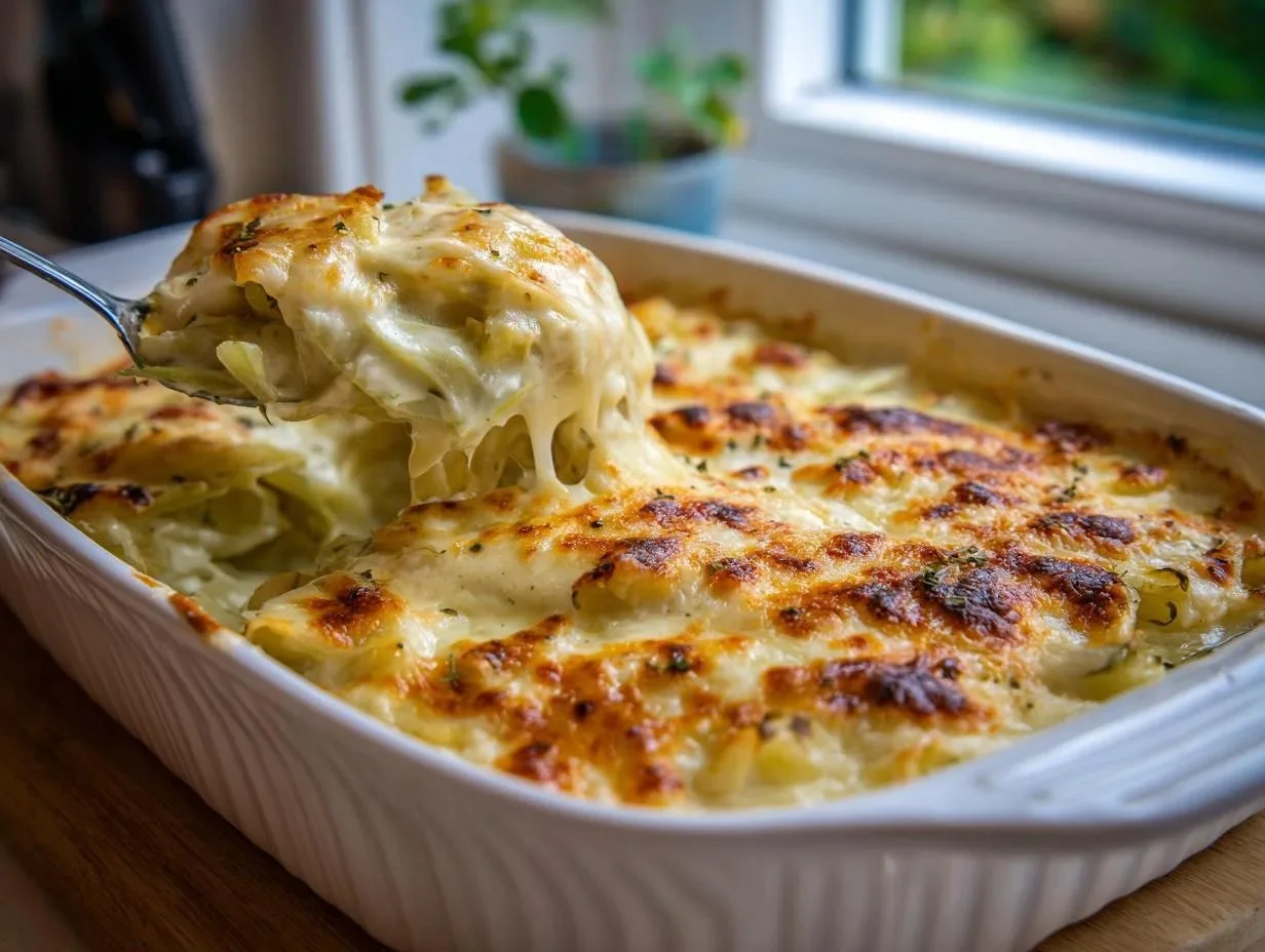 Creamy Chicken Alfredo Cabbage Bake with low net carbs