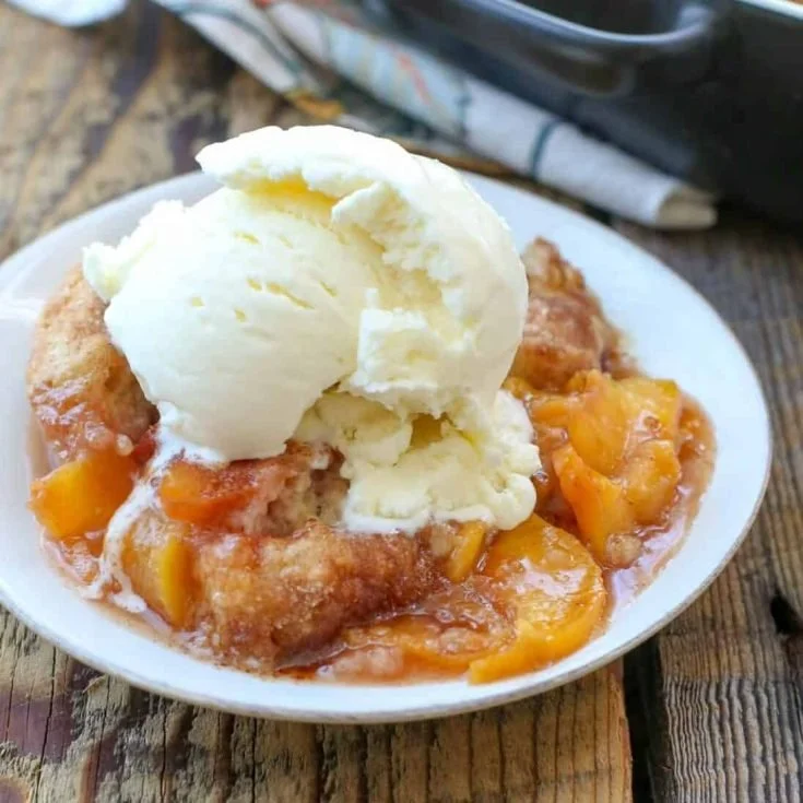 Delicious homemade peach cobbler made with fresh and canned peaches
