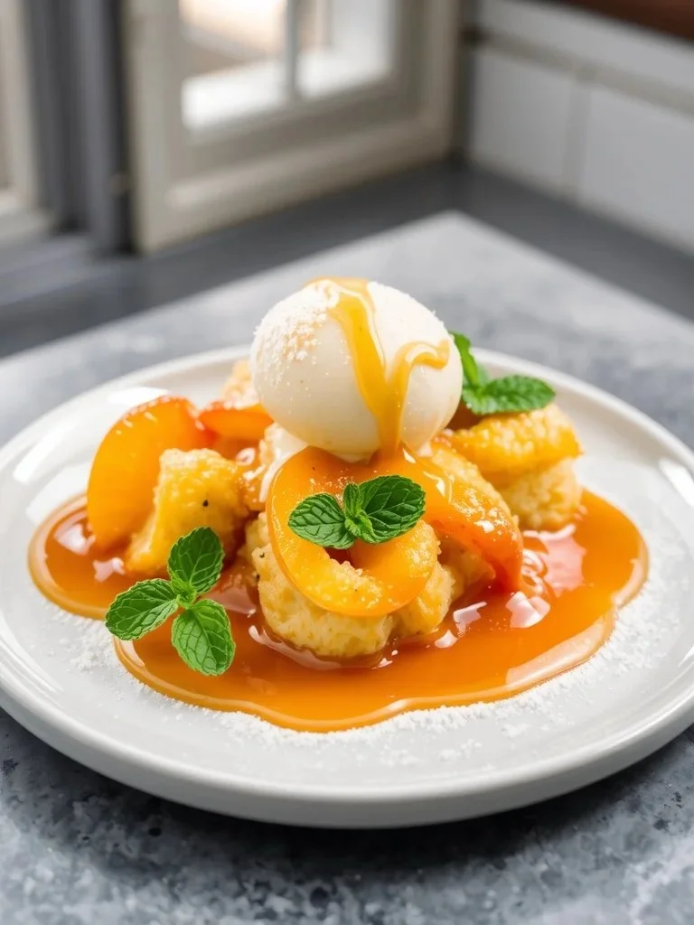 Golden Southern Peach Cobbler with juicy peaches and flaky crust