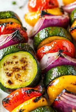 Healthy grilled veggie skewers with colorful vegetables on a BBQ grill