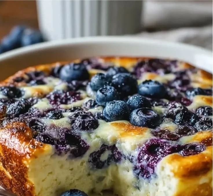 High Protein Blueberry Cottage Cheese Breakfast Bake served in a dish
