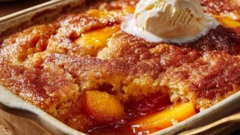 Delicious peach cobbler made from Joanna Gaines' recipe.