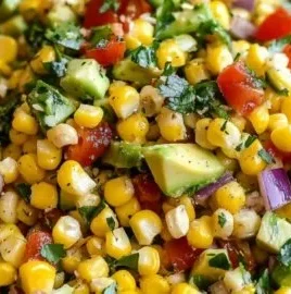 Juicy summer corn avocado salad with fresh ingredients and colorful presentation