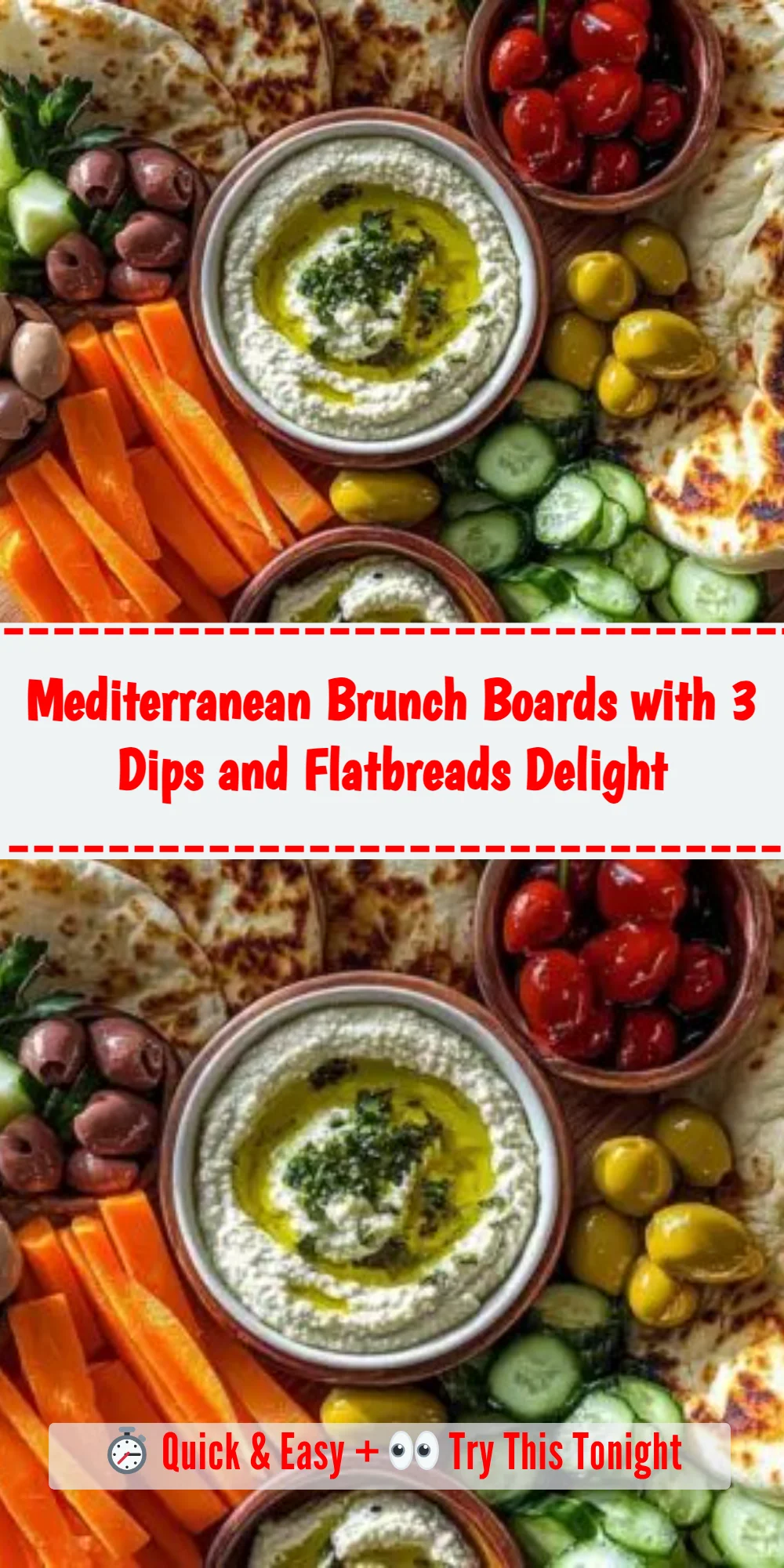 Mediterranean Brunch Boards with 3 Dips and Flatbreads Delight