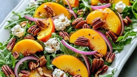 Delicious Millionaire Peach Salad with fresh peaches and greens