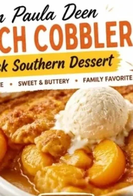Delicious Paula Deen peach cobbler warm with ice cream on top