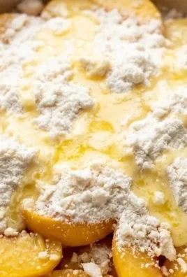 Delicious homemade peach cobbler served in a baking dish