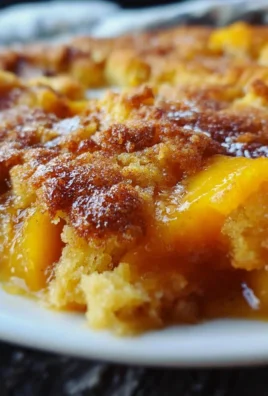 Delicious peach cobbler made with cake mix, served in a baking dish.