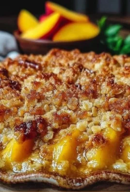 Homemade Peach Crisp dessert with fresh peaches and crunchy topping