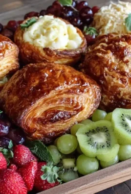 Beautifully arranged breakfast grazing board with fruits, cheeses, and pastries.