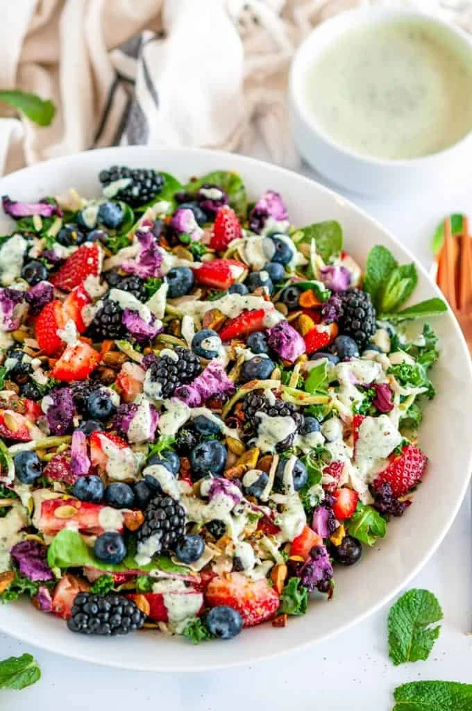 Superfood Berry Salad with Creamy Lemon Herb Dressing