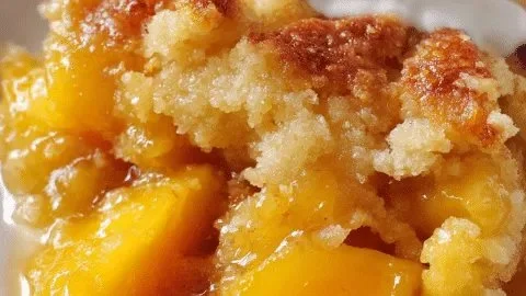 Delicious Triple Crust Peach Cobbler topped with flaky crust and golden peaches