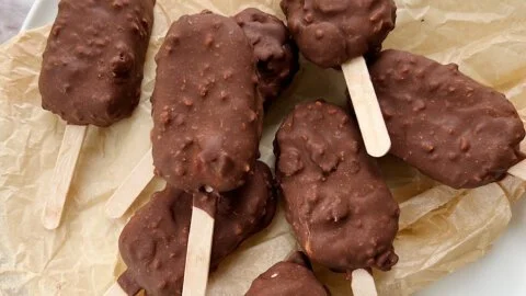 5 ingredient healthy peanut butter yogurt crunch bars on a wooden table