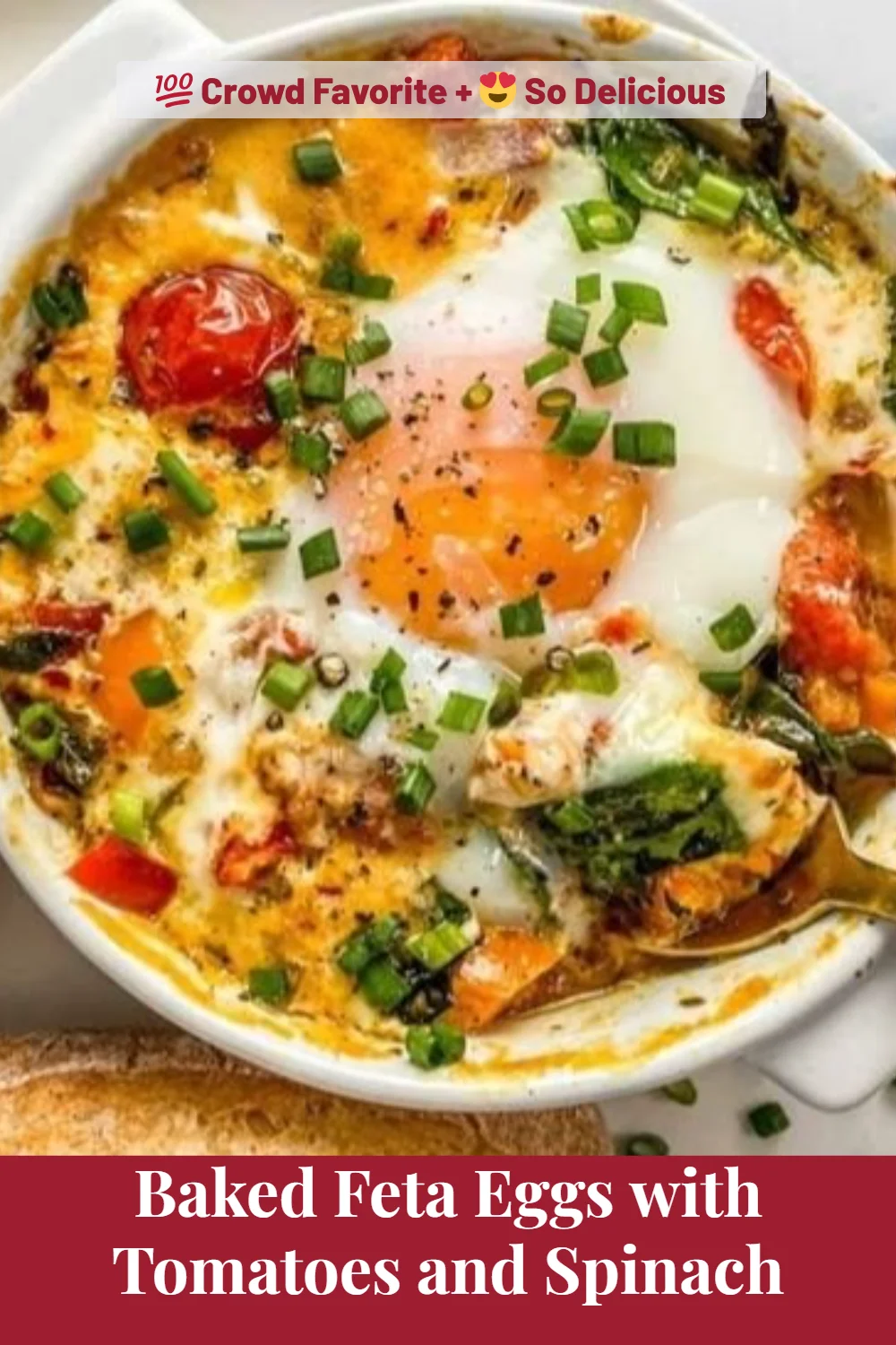 Baked Feta Eggs with Tomatoes and Spinach