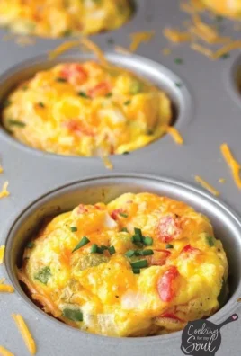 Easy Denver omelet muffins topped with peppers and cheese