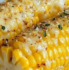 Delicious garlic parmesan corn on the cob garnished with herbs
