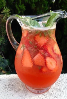 A refreshing glass of Strawberry Basil Lemonade garnished with fresh strawberries and basil.