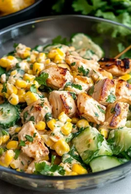 Creamy cucumber chicken salad with street corn, a delicious summer recipe.